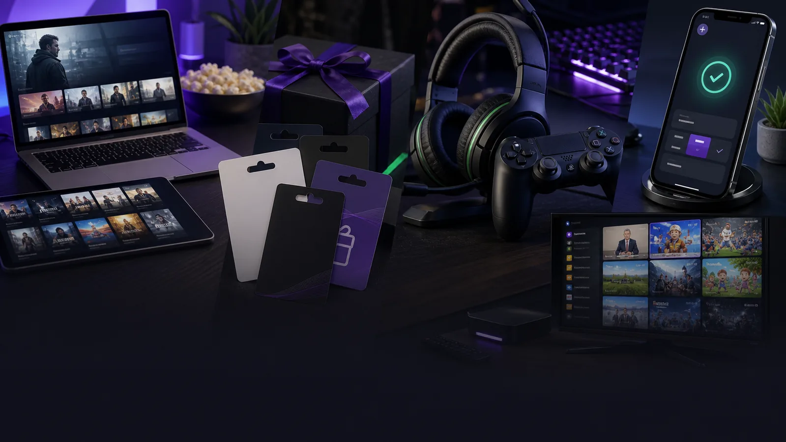 Collage of streaming, gift cards, gaming credits, and mobile top-up services